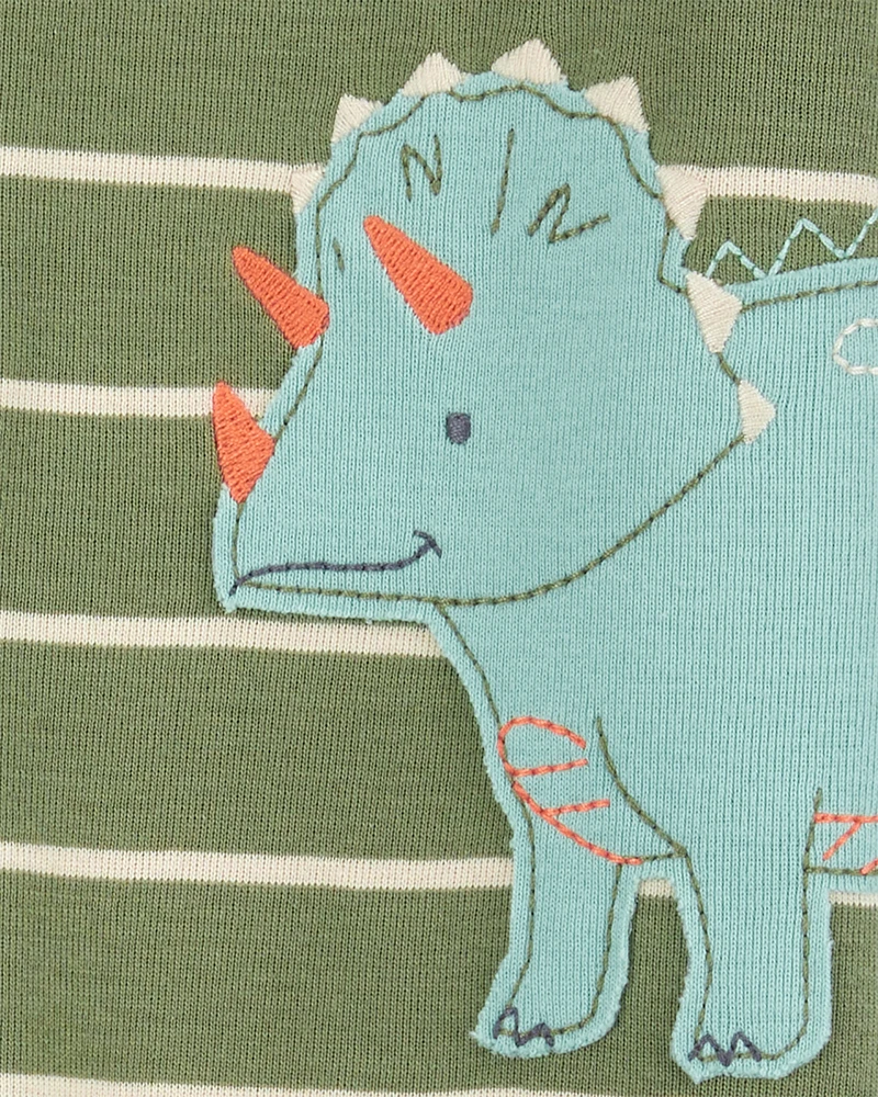 Baby Boy Dinosaur Striped Snug Fit Cotton Footie 1-Piece Pyjamas - Green
