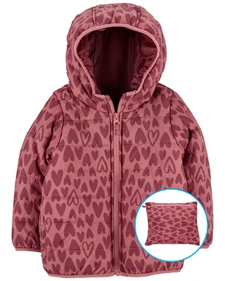 Toddler Heart Print Packable Puffer Jacket