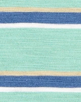 Baby Striped Cotton Blend Short-Sleeve Henley - Green