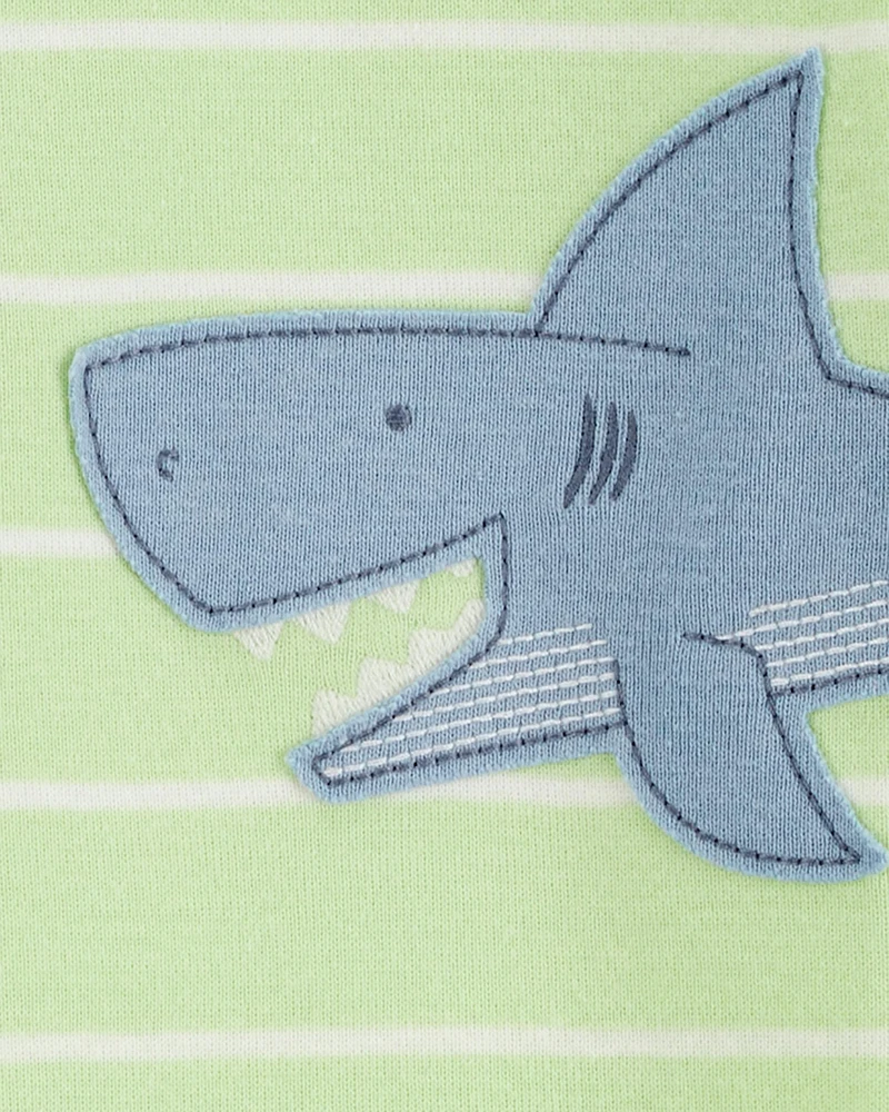 Baby Boy Shark Striped Snug Fit Cotton Footless 1-Piece Pyjamas - Green