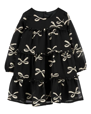 Toddler Bow Print Chiffon Holiday Dress