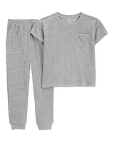 Kid Solid Loose Fit Waffle Knit 2-Piece Pyjamas