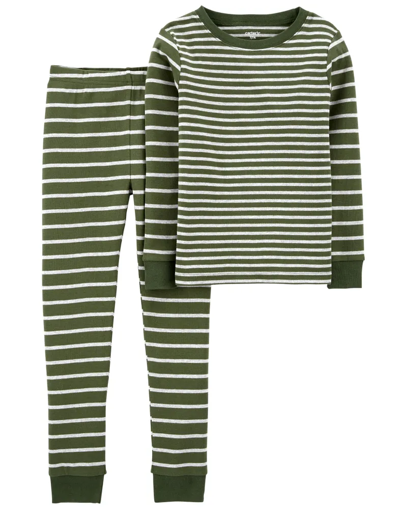 Green & White Striped 2-piece Pajama