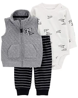 Baby 3-Piece Quilted Sports Little Vest Set