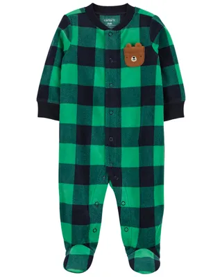 Carter's Moose Two Way Zip Fleece Sleep and Play Pajamas Green 3M