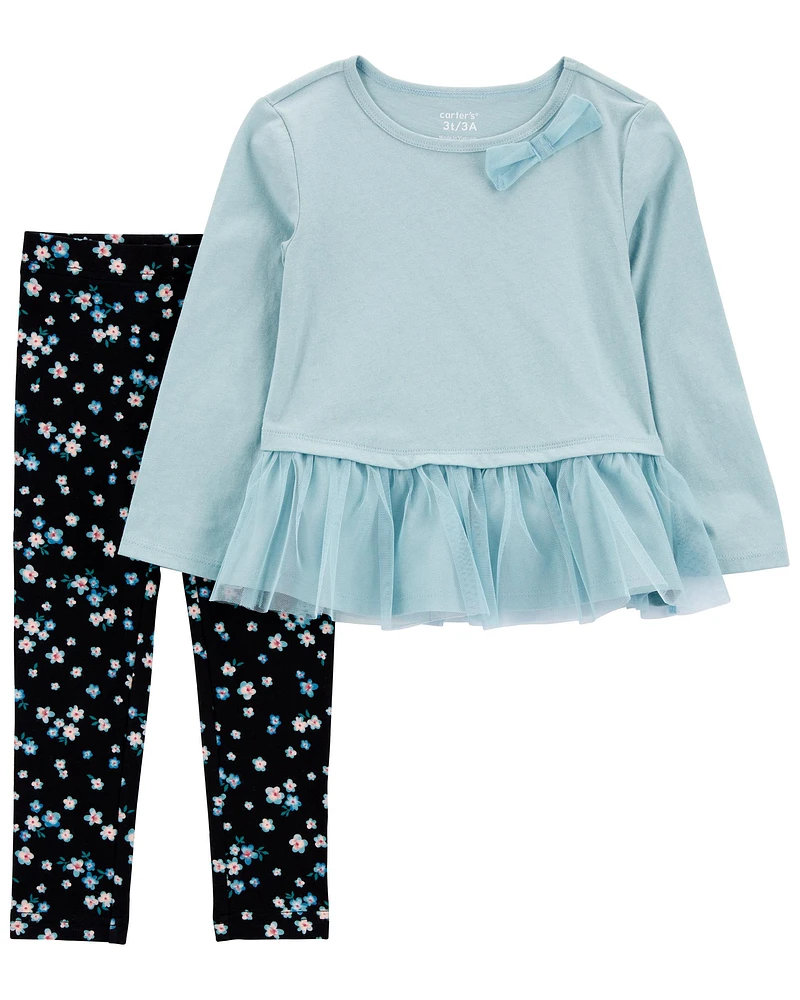 Toddler 2-Piece Tulle Peplum Top & Floral Legging Set