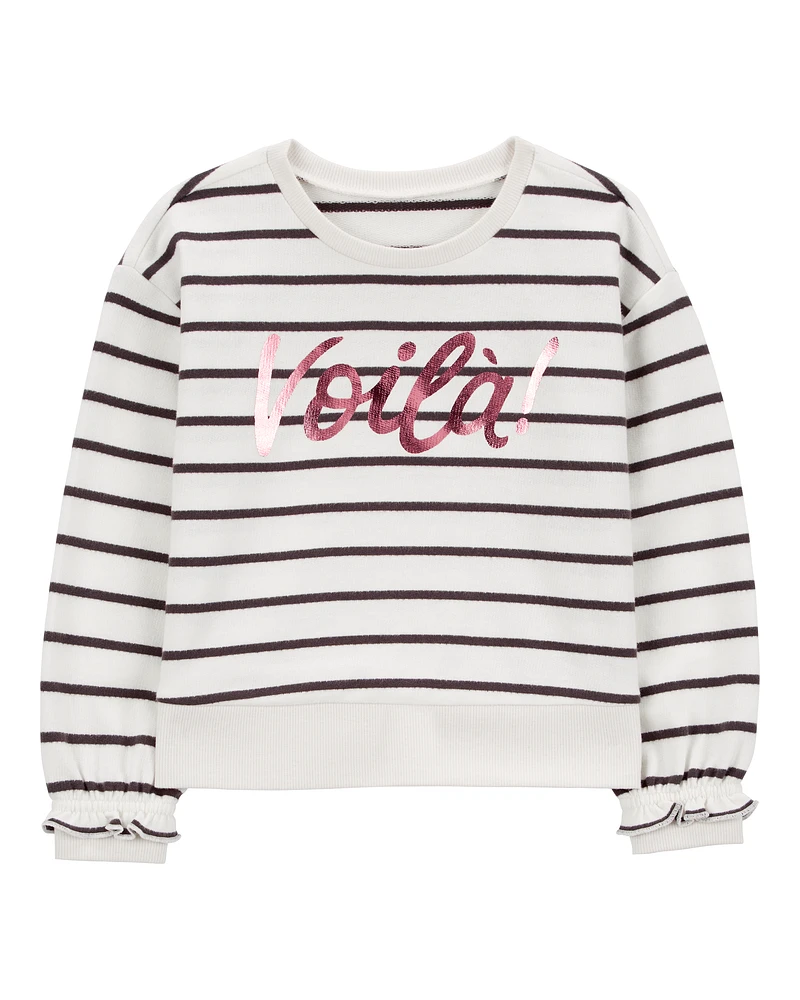 Toddler Striped French Terry Long-Sleeve Pullover - Black/White