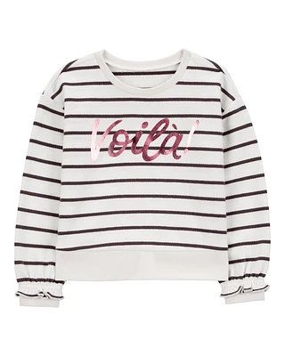 Toddler Striped French Terry Long-Sleeve Pullover - Black/White