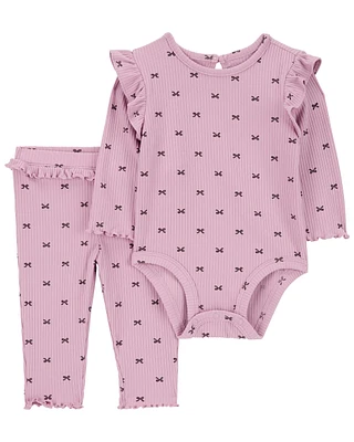 2-Piece Bow Print Bodysuit Pant Set