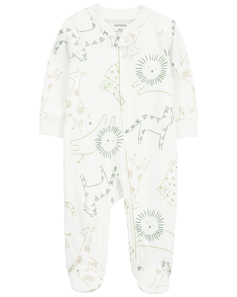 Animal Print Snap-Up Cotton Sleeper Pyjamas