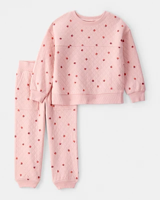Toddler 2-Piece Apple Print Doubleknit Pant Set - Pink