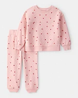Toddler 2-Piece Apple Print Doubleknit Pant Set - Pink