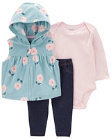 Baby 3-Piece Floral Fleece Little Vest Set