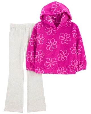 Kid 2-Piece Pink Floral Fleece Pullover Set