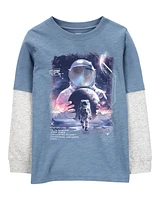 Kid Astronaut Cotton Blend Long-Sleeve Tee - Blue