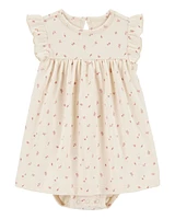 Baby Floral Cotton Blend Dress - Khaki