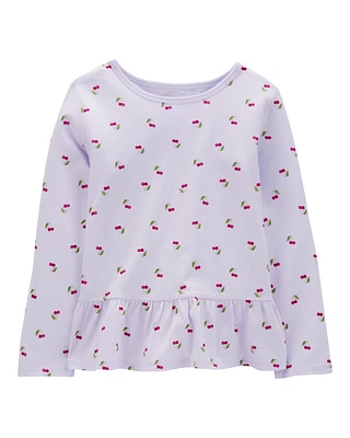 Kid Cherry Print Peplum Top