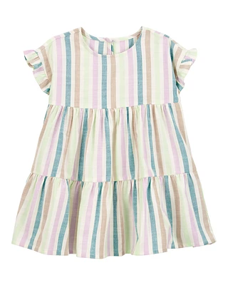 Toddler Striped Tiered Linen Dress