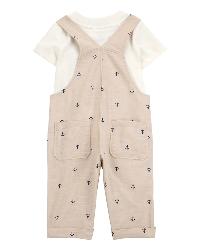 Baby 2-Piece Anchor Tee & Overall Set - Tan/Ivory