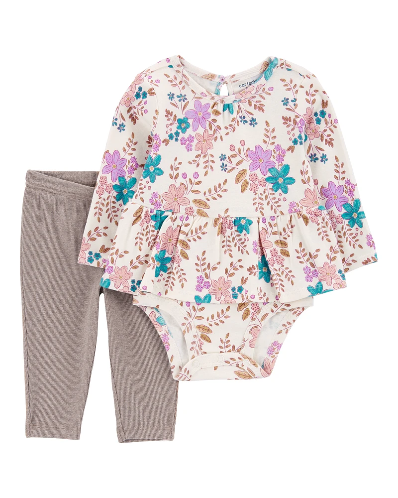 Baby 2-Piece Floral Peplum Bodysuit Pant Set