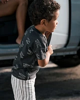 Toddler 2-Piece Alligator Henley Tee & Striped Pull-On Shorts