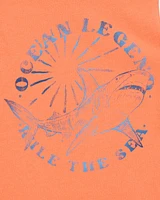 Kid Shark Surf Slogan Tank - Orange