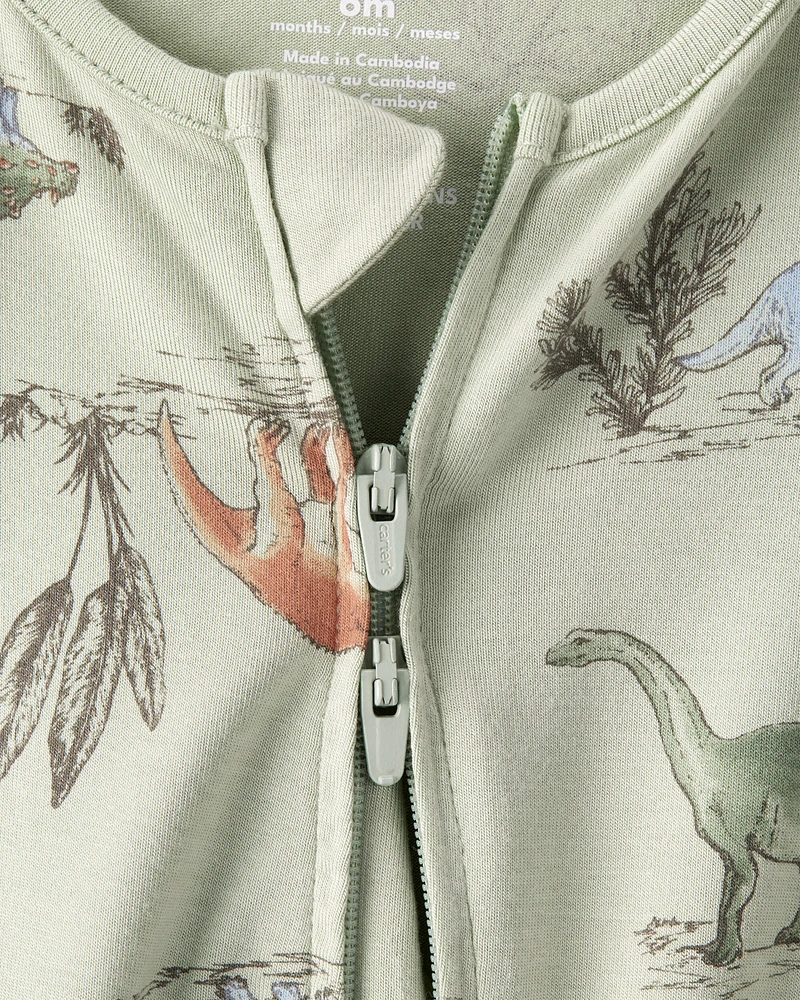 Baby Boy Dinosaur Print PurelySoft Long-Sleeve Sleeper - Green