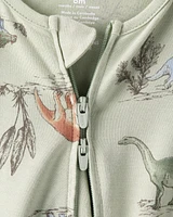 Baby Boy Dinosaur Print PurelySoft Long-Sleeve Sleeper - Green