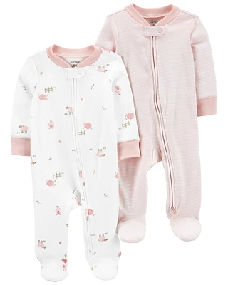 2-Pack 2-Way Zip Cotton Sleeper Pyjamas