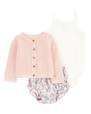 Baby 3-Piece Floral Cardigan Set - Pink