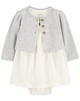 Baby 2-Piece Bodysuit Dress & Cardigan Set