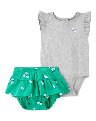 Baby 2-Piece Floral Bodysuit & Diaper Cover Set