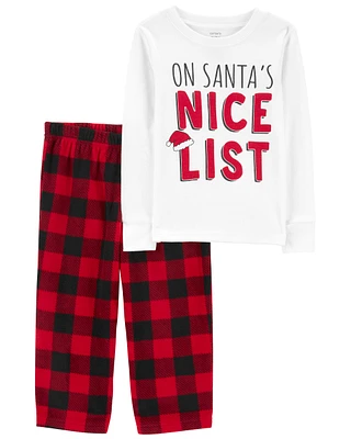 Toddler 2-Piece Santa's Nice List Cotton & Fleece Pyjamas