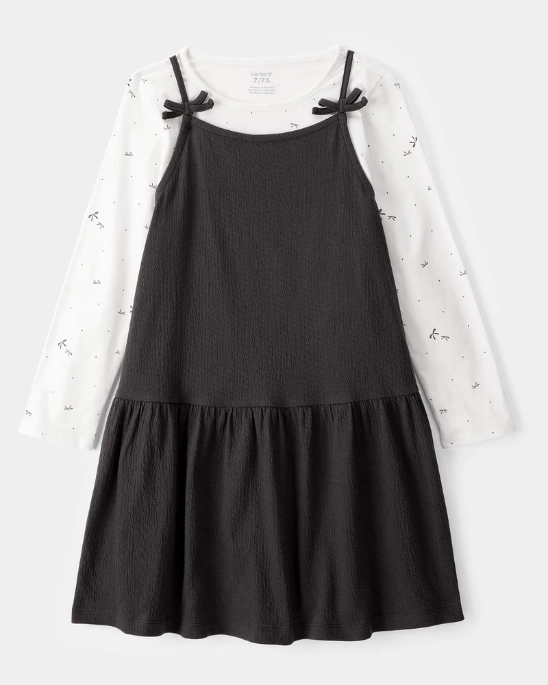 Kid 2-Piece Bow Print Tee & Tank Dress Set