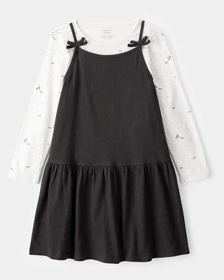 Kid 2-Piece Bow Print Tee & Tank Dress Set