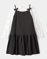 Kid 2-Piece Bow Print Tee & Tank Dress Set