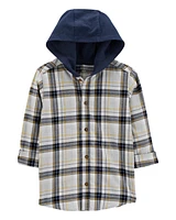 Kid Plaid Hooded Button-Down Shirt