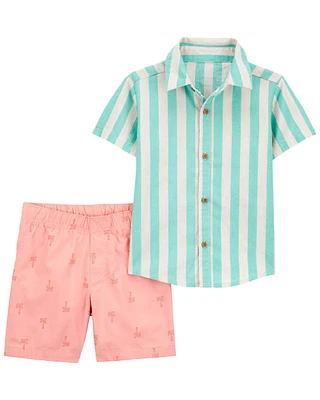 2-Piece Striped Shirt and Shorts Set