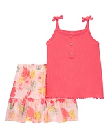 Toddler 2-Piece Ribbed Tank & Floral Pull-On Skort Set - Pink