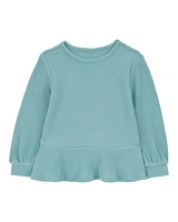 Toddler Waffle Knit Thermal Peplum Top