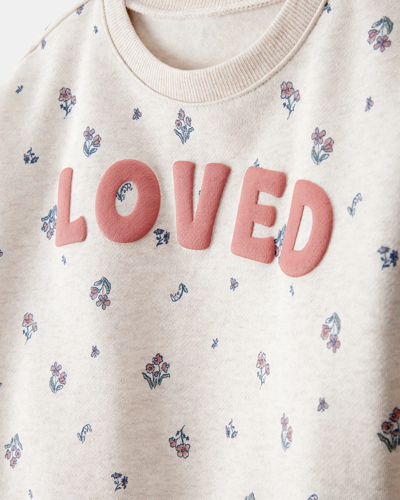 Toddler 2-Piece "Loved" Pullover Sweatshirt & Pant Set - Cream/Green