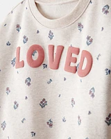Toddler 2-Piece "Loved" Pullover Sweatshirt & Pant Set - Cream/Green