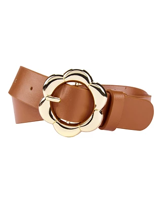 Flower Buckle Belt - Brown