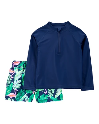 Baby 2-Piece Tropical Flamingo Rashguard & Swim Trunk Set