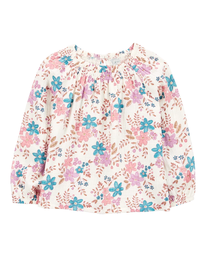 Toddler Floral Woven Long-Sleeve Fashion Top