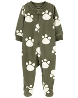 Baby 1-Piece Dog Print Fleece Footed PJs