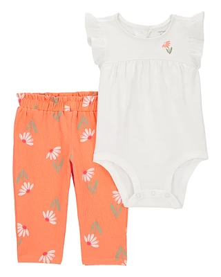 Baby 2-Piece Floral Peplum Bodysuit Pant Set