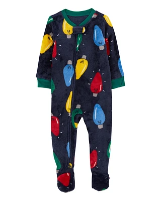 Toddler 1-Piece Christmas Lights Fleece Footie Pyjamas