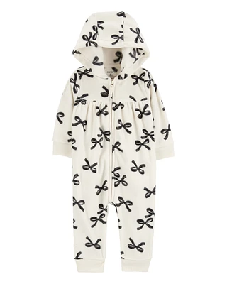 Baby Bows Hooded Zip-Up Fleece Jumpsuit