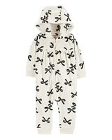 Baby Bows Hooded Zip-Up Fleece Jumpsuit